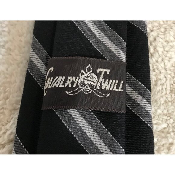 Harry Rosen Tie Calvary Twill 80% Wool Mens Black & Gray Striped REPP Neck Tie - Picture 3 of 5